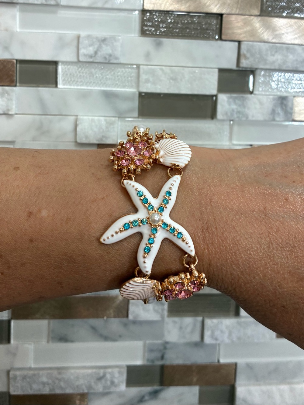 Seaside Starfish Bracelet with Pink & Turquoise Accents